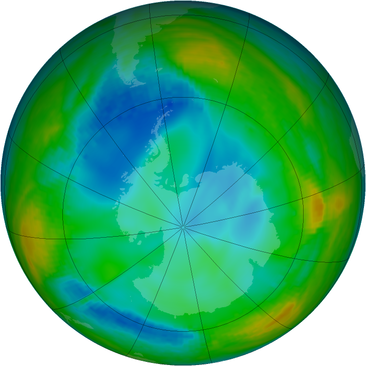 Antarctic ozone map for 13 July 1991